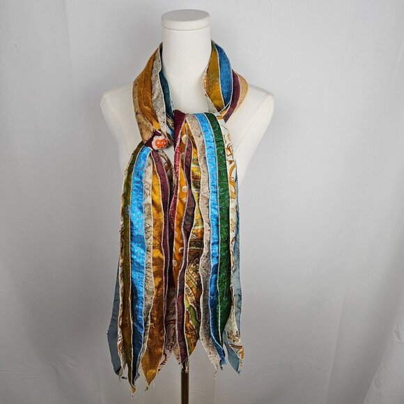 Handmade Patchwork Boho Scarf With Multicolor Strips Of Fabric - Picture 2 of 9